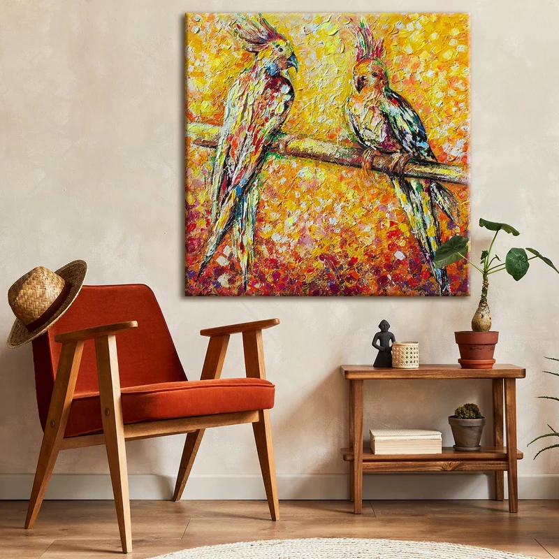 Acrylbild modern handgemalte "Papagei in der Sonne"