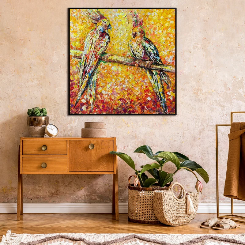 Acrylbild modern handgemalte "Papagei in der Sonne"