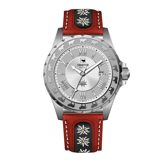3 Zeiger Edelweiss Stahl Rot 43mm