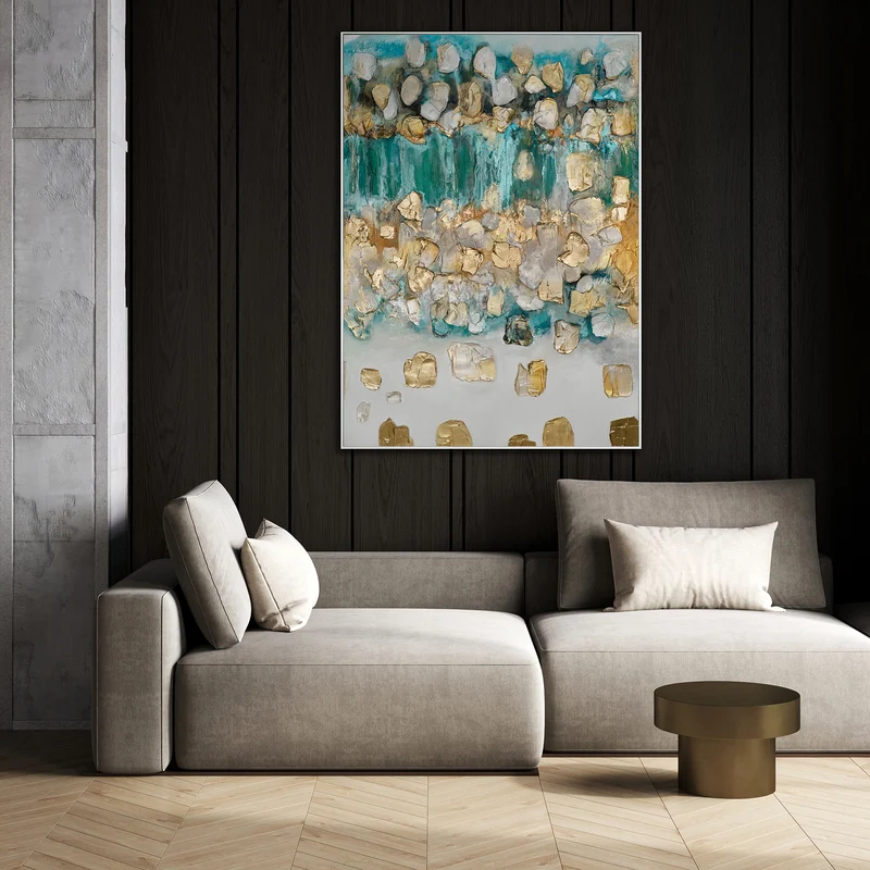 Abstrakte Kunst Bilder mit Rahmen "Rhythmus der Unendlichkeit" Strukturiert mit Smaragd & Gold