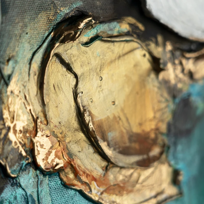 Abstrakte Kunst Bilder mit Rahmen "Rhythmus der Unendlichkeit" Strukturiert mit Smaragd & Gold