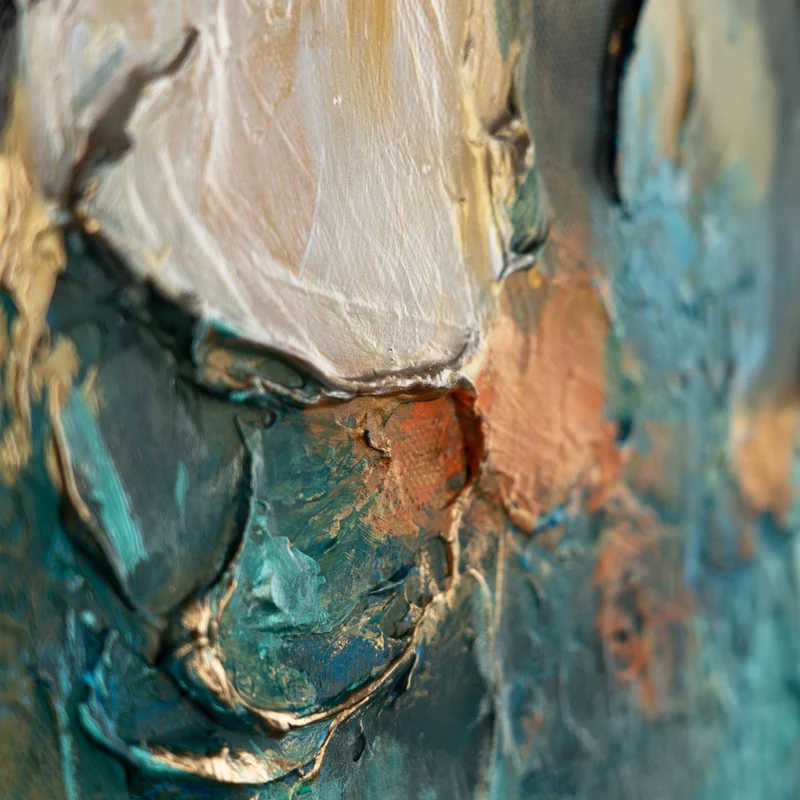 Abstrakte Kunst Bilder mit Rahmen "Rhythmus der Unendlichkeit" Strukturiert mit Smaragd & Gold