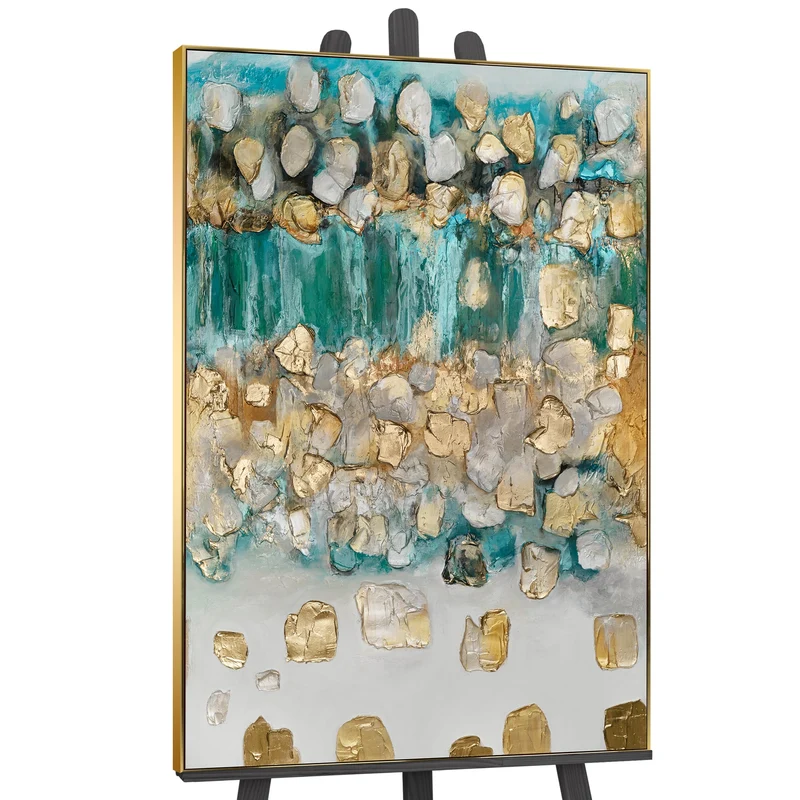 Abstrakte Kunst Bilder mit Rahmen "Rhythmus der Unendlichkeit" Strukturiert mit Smaragd & Gold