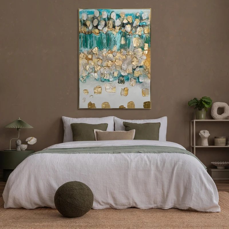Abstrakte Kunst Bilder mit Rahmen "Rhythmus der Unendlichkeit" Strukturiert mit Smaragd & Gold