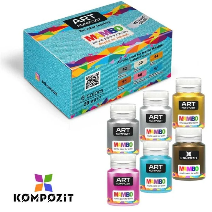 MAMBO Kompozit Metallic Fabric and Leather Paint Set, 6x20 ml