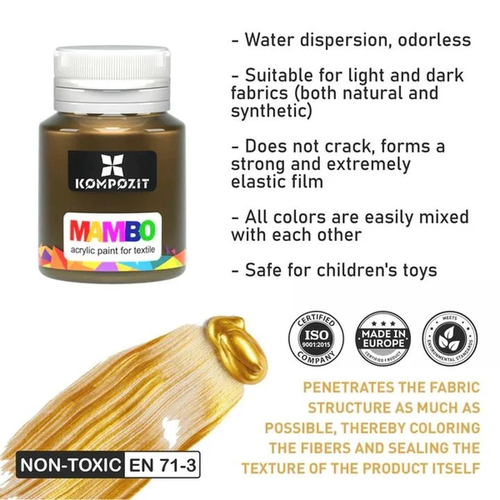 MAMBO Kompozit Metallic Fabric and Leather Paint Set, 6x20 ml