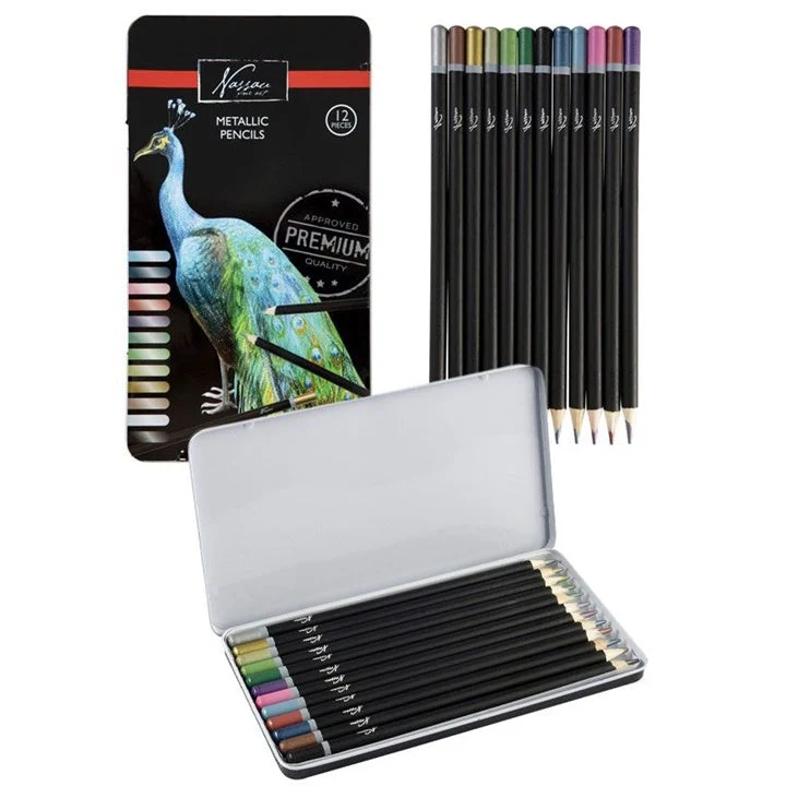 Nassau Fine Art Metallic Colored Pencils, Set of 12