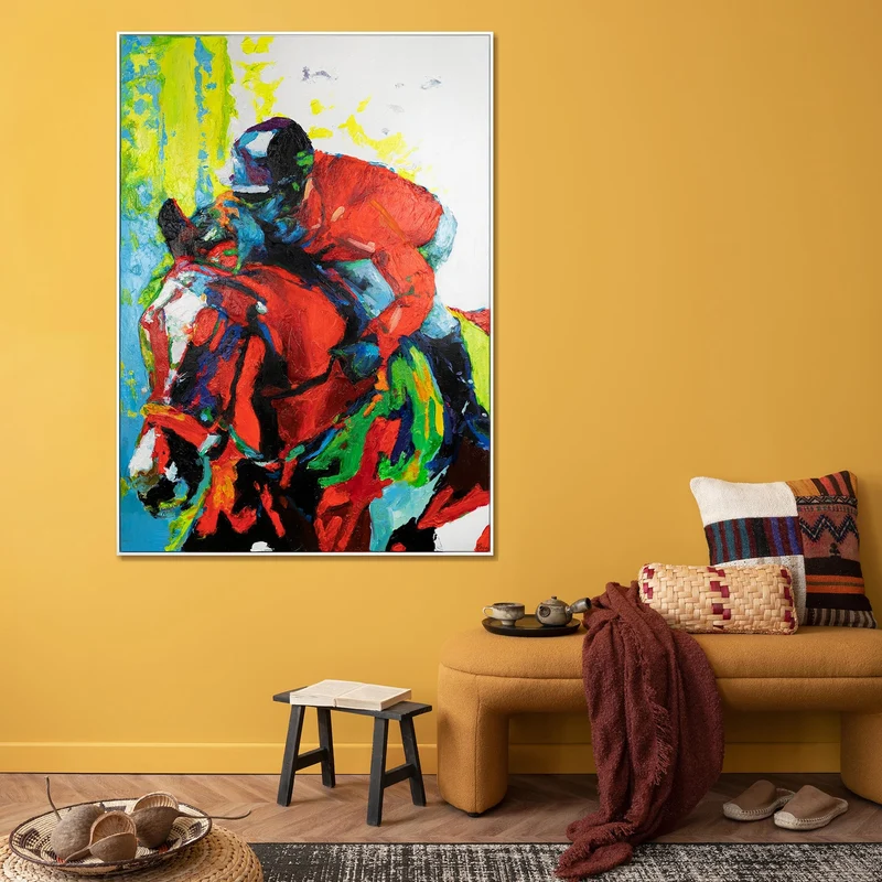 Acrylbilder Modern: Handgemaltes Reiter & Pferd "Flug der Reitkunst"