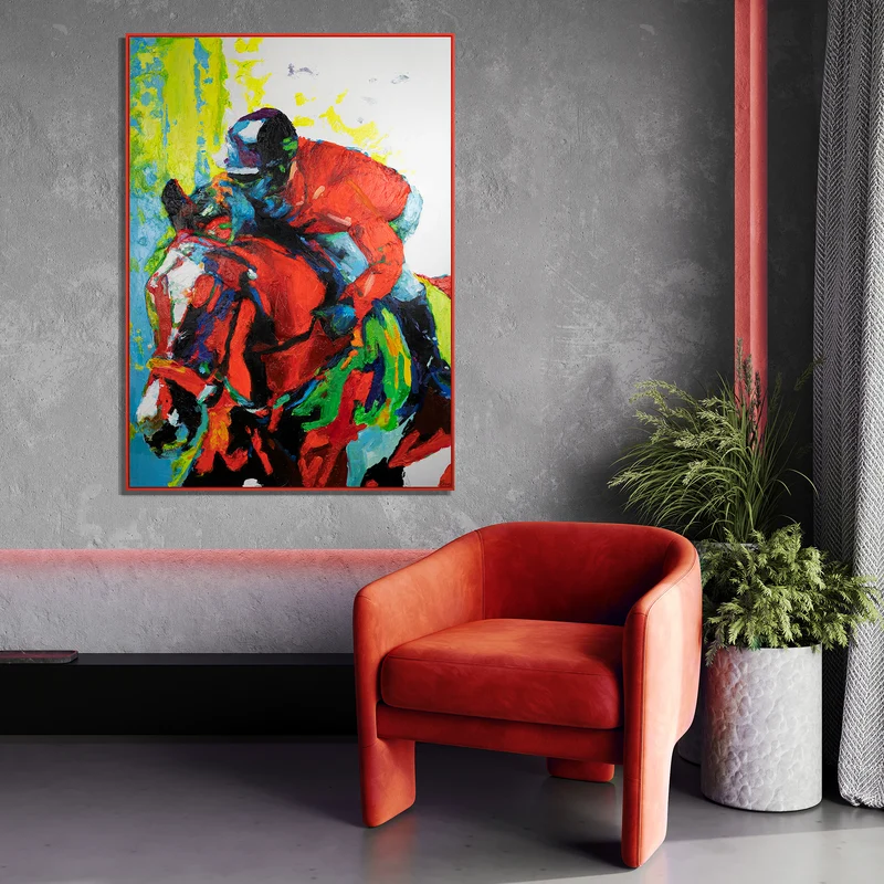 Acrylbilder Modern: Handgemaltes Reiter & Pferd "Flug der Reitkunst"