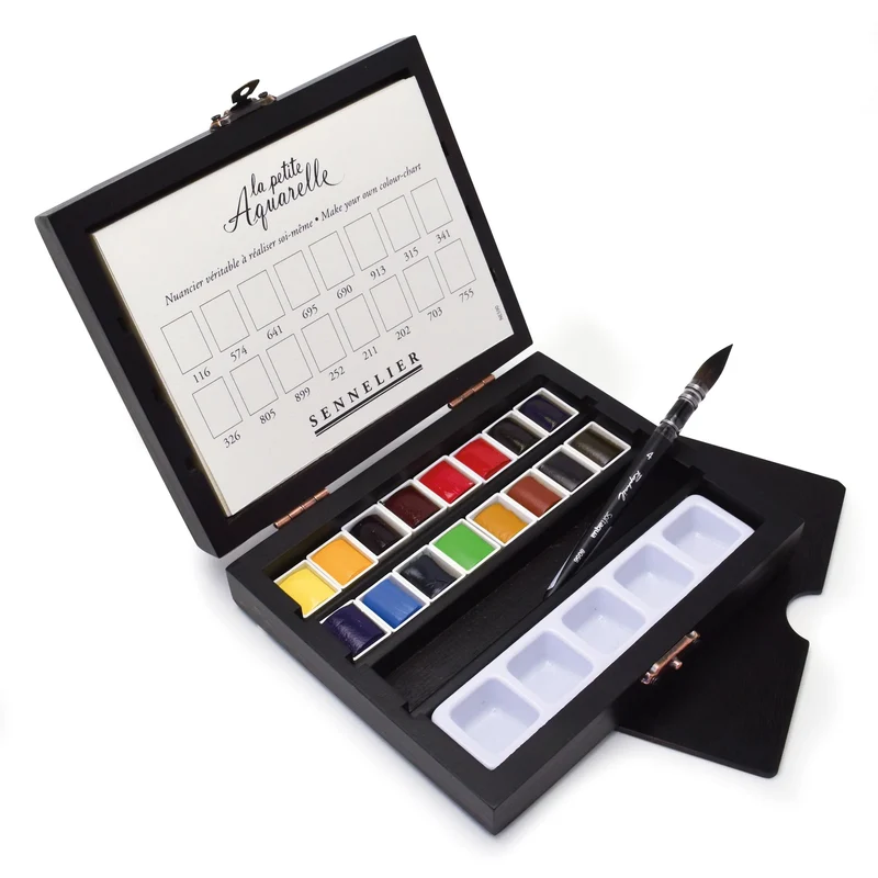 Sennelier La Petite Aquarelle Watercolour Wooden Box 16 Half Pan