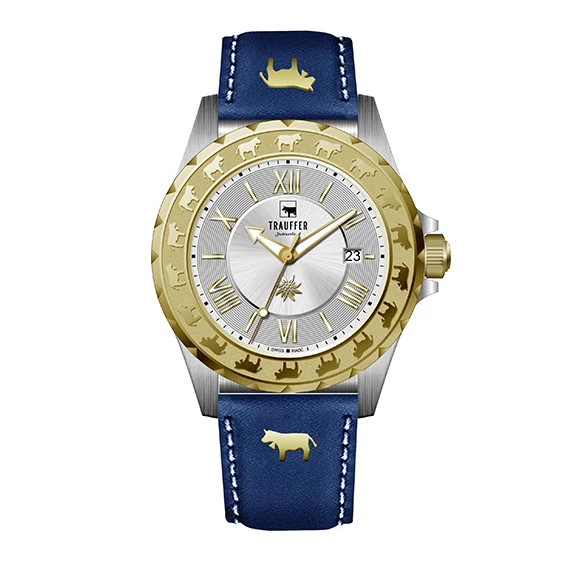 3 Zeiger Uni Silber Gold Blau 43mm