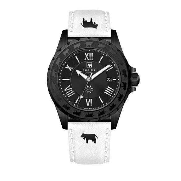 Blackcollection Herren Schwarz Weiss 43mm
