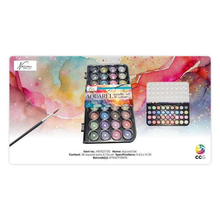 Nassau Metallic Watercolor Set, 36 pcs + Brush