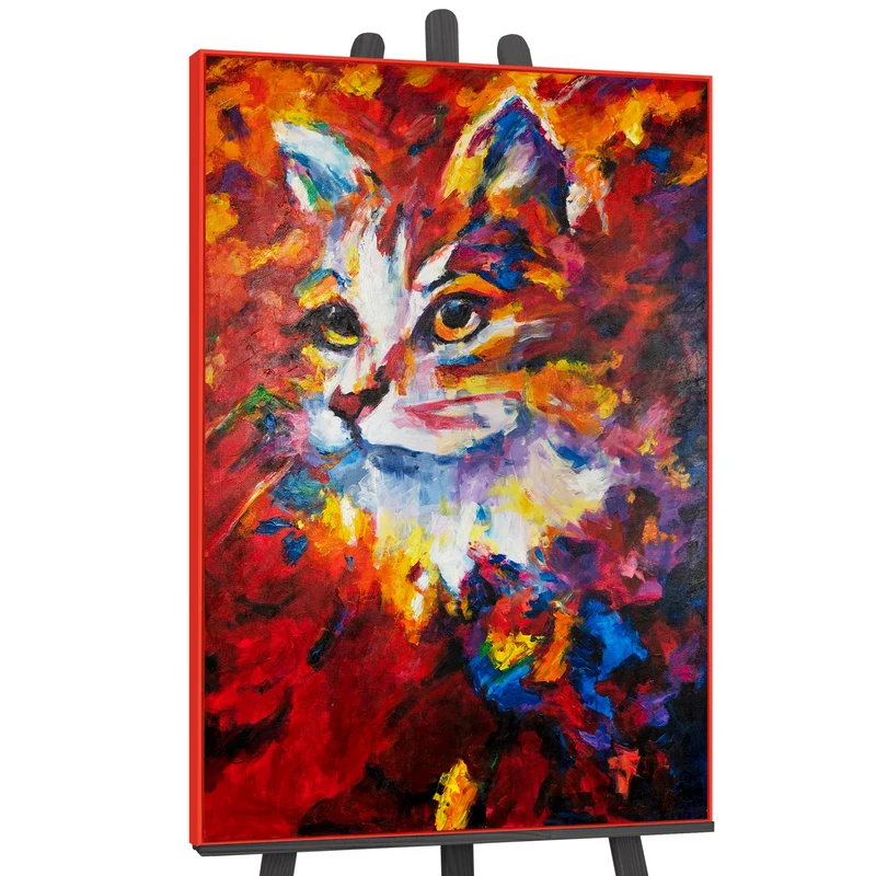 Handgemalte Katze Acrylbilder im Rahmen "Abstrakter Kater" Texturierte Wandkunst