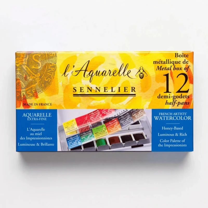 Sennelier L’Aquarelle Watercolour Metal Travel Box 12 Half Pan