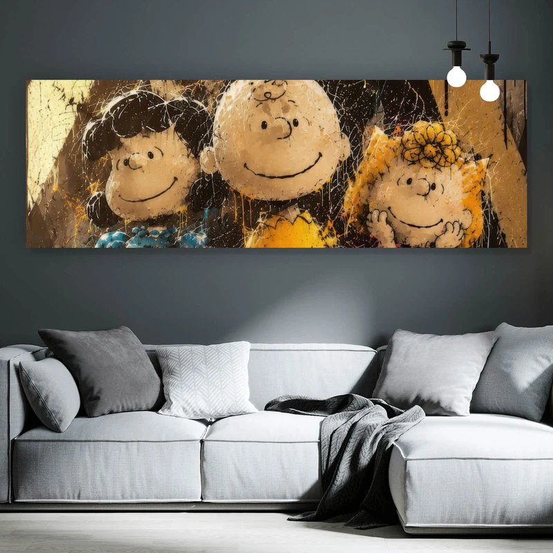 Aluminiumbild Beliebte Cartoon Figuren im Street Art Stil Panorama