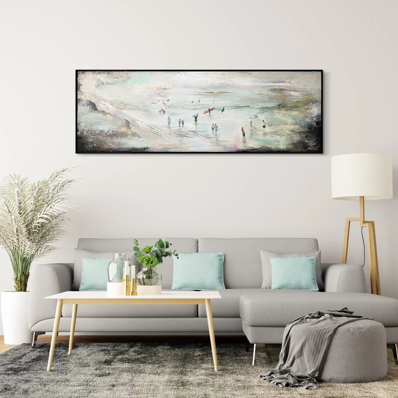 Acrylbilder auf leinwand handgemalt "Wellenreiten" 150x50cm