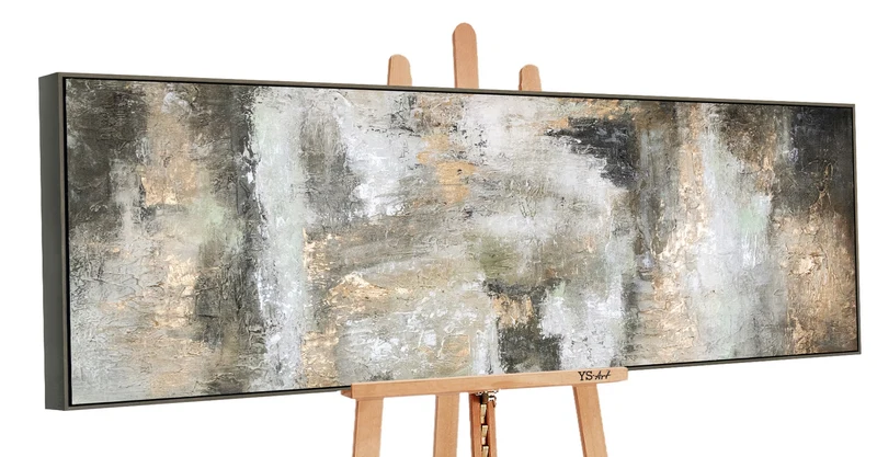 Gerahmte bilder mit strukturpaste "Schwerelosigkeit II" 150x50cm