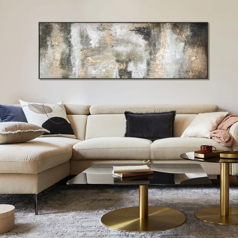 Gerahmte bilder mit strukturpaste "Schwerelosigkeit II" 150x50cm