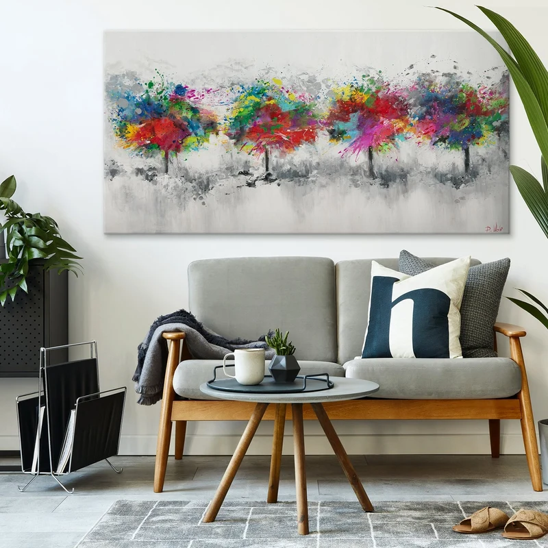 Moderne handgemalte bilder auf leinwand "Bunter Wald"