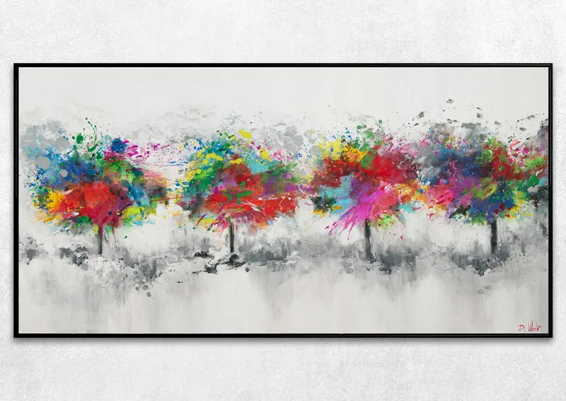 Moderne handgemalte bilder auf leinwand "Bunter Wald"