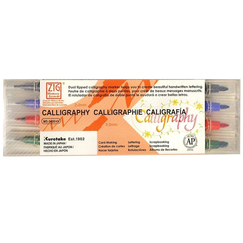 Zig Dual Tip Calligraphy Marker 2mm Set of 4