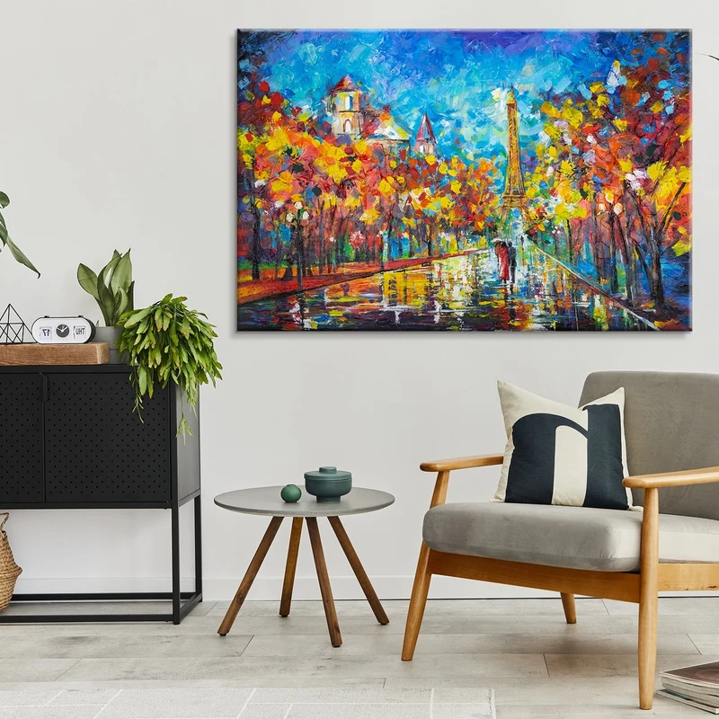 Abstrakte landschaftsmalerei handgemalt "Abends in Paris"