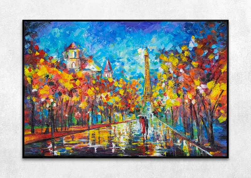 Abstrakte landschaftsmalerei handgemalt "Abends in Paris"