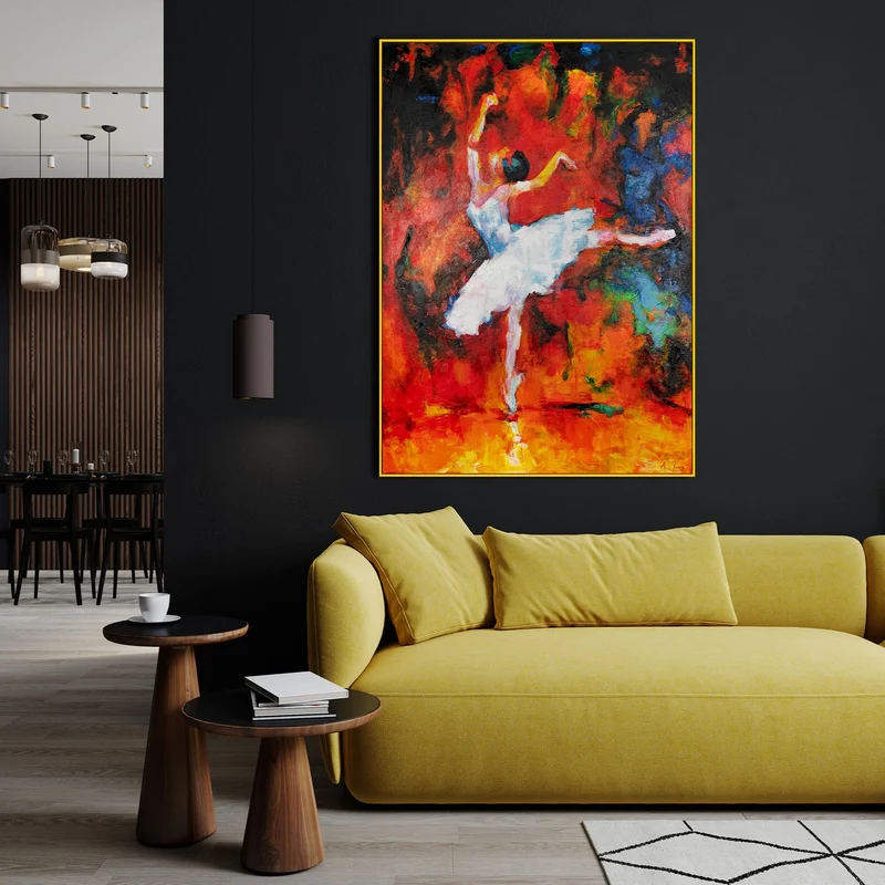 Moderne Handgemalt Acrylbilder mit Rahmen "Elegante Ballerina"