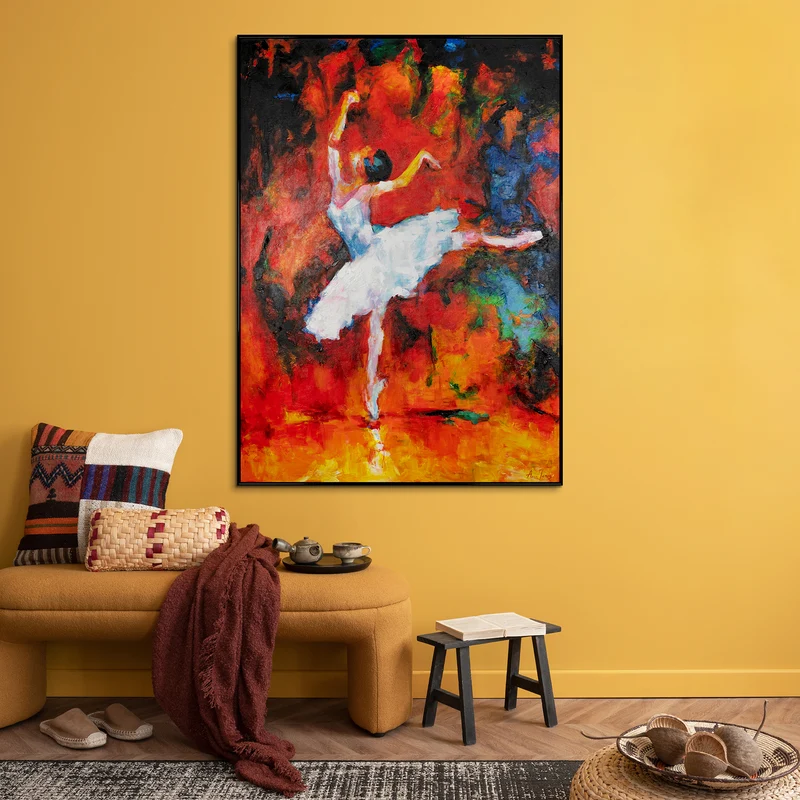 Moderne Handgemalt Acrylbilder mit Rahmen "Elegante Ballerina"