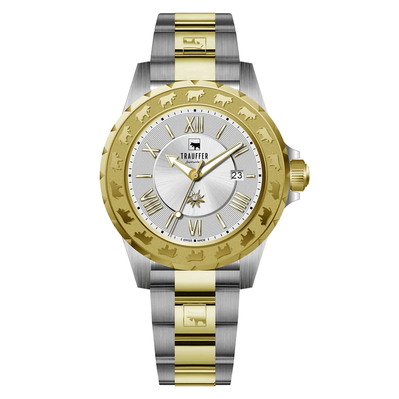 3 Zeiger Stahl Gold Silber Silber 34mm