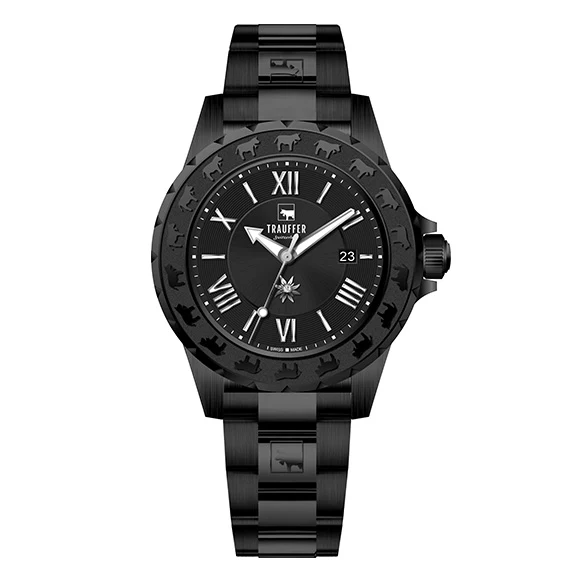 3 Zeiger Stahl Schwarz Schwarz 34mm