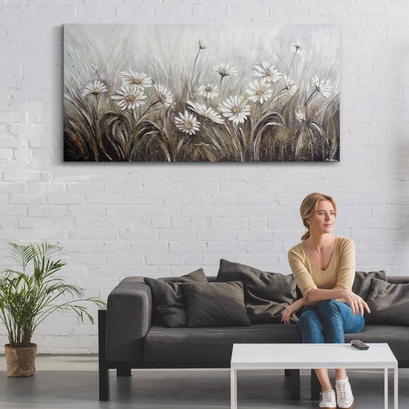 Landschaftsbilder gemalt acryl mit Rahmen "Gänseblümchen"