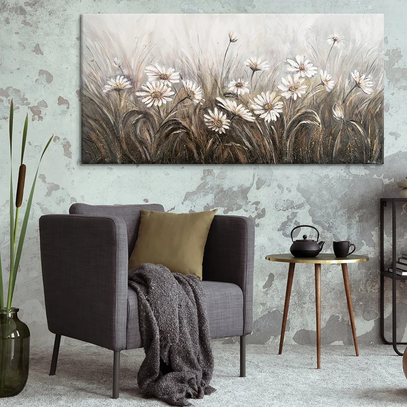 Landschaftsbilder gemalt acryl mit Rahmen "Gänseblümchen"