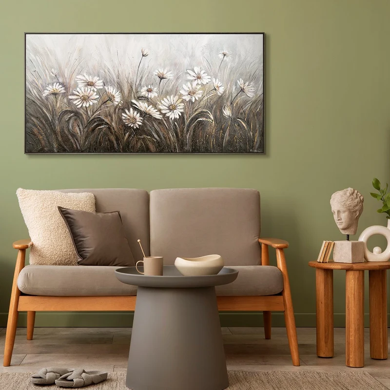 Landschaftsbilder gemalt acryl mit Rahmen "Gänseblümchen"
