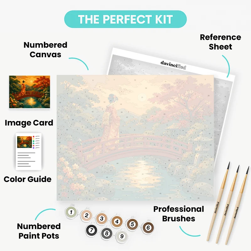 Geisha on the Red Bridge - Paint by Numbers Kit