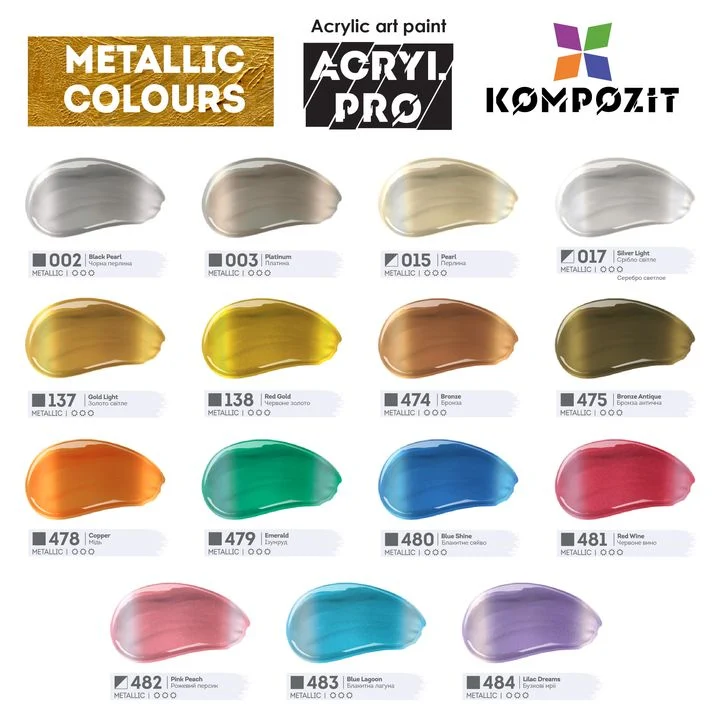 Kompozit ACRYL PRO Metallic Acrylic Paint Set, 15 x 75 ml
