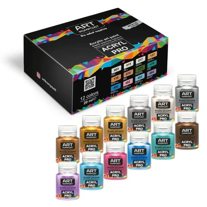 Kompozit ACRYL PRO Metallic Acrylic Paint Set, 12 x 20 ml