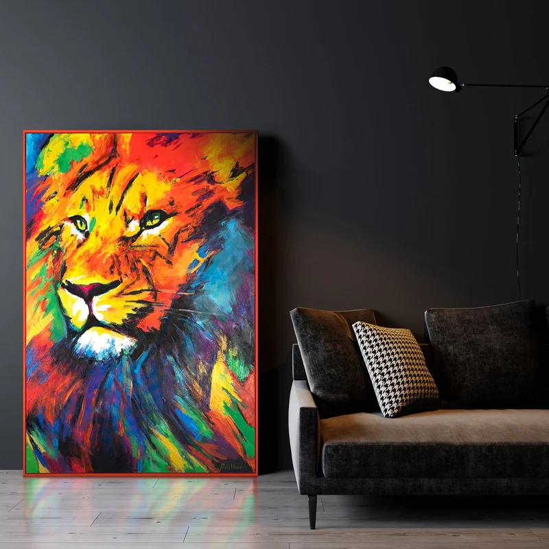 Gemälde mit Rahmen handgemalt abstrakt Löwenstärke Bilder wohnzimmer