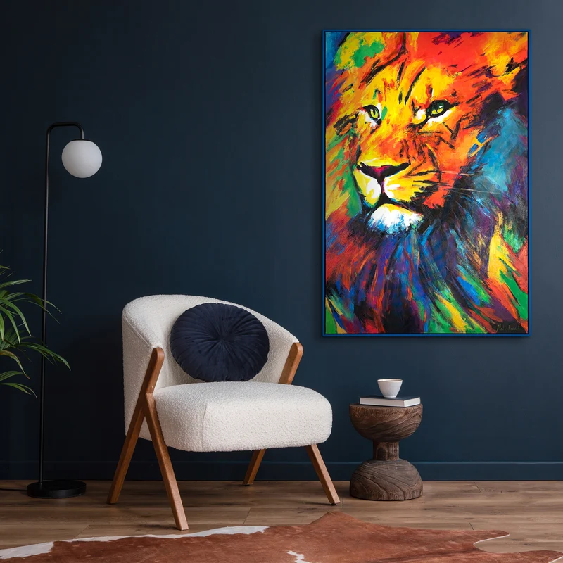 Gemälde mit Rahmen handgemalt abstrakt Löwenstärke Bilder wohnzimmer