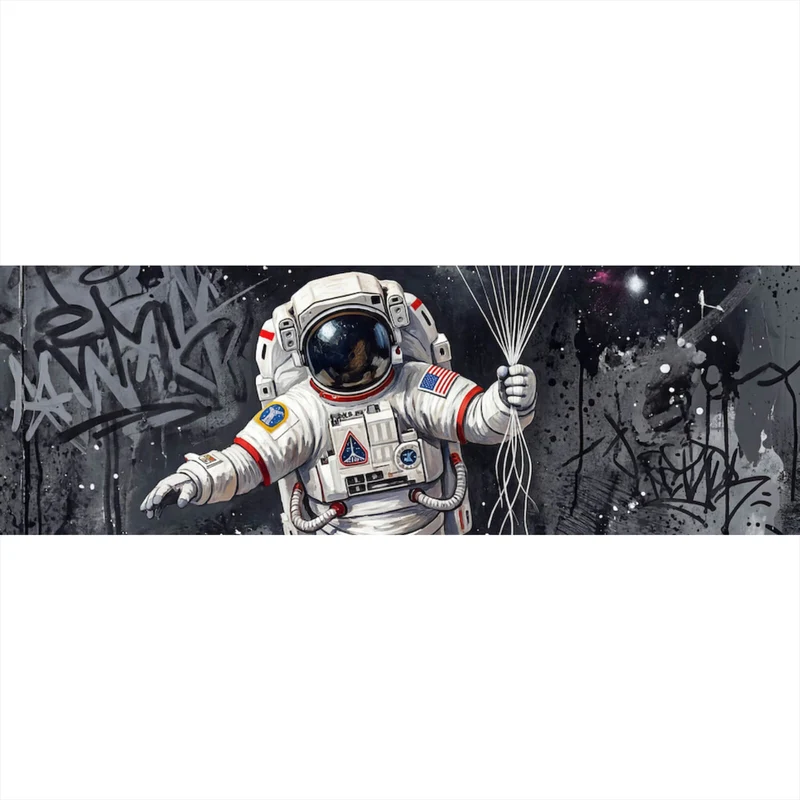 Leinwandbild Astronaut mit Planeten Ballons Panorama