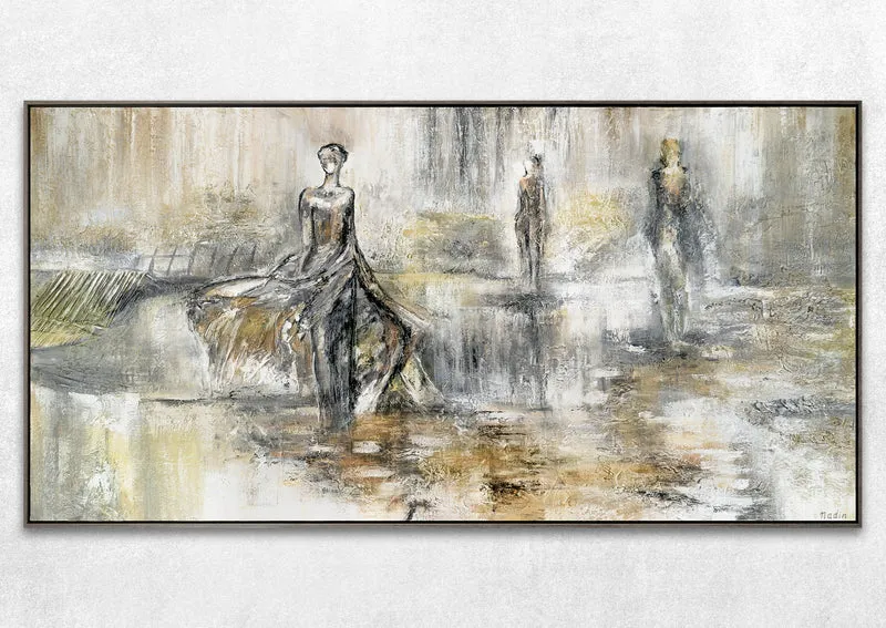 Handgemalte acrylbilder auf leinwand mit Rahmen „Modenschau“