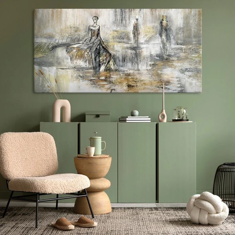 Handgemalte acrylbilder auf leinwand mit Rahmen „Modenschau“