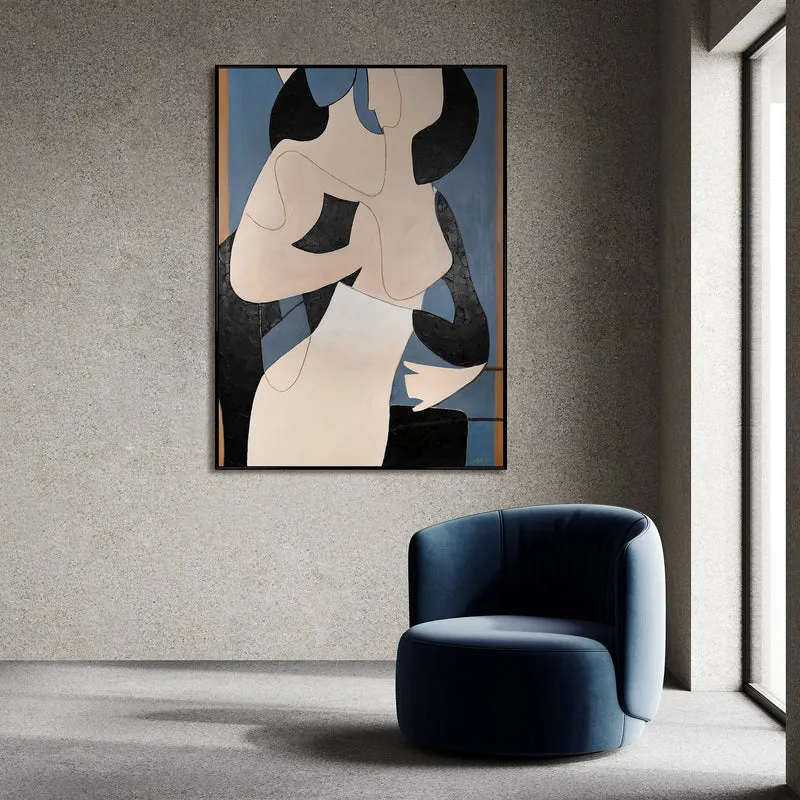 Bilder mit Rahmen abstrakt Handgemaltes Kunstwerk mit zwei Figuren Gestreifte Symphonie