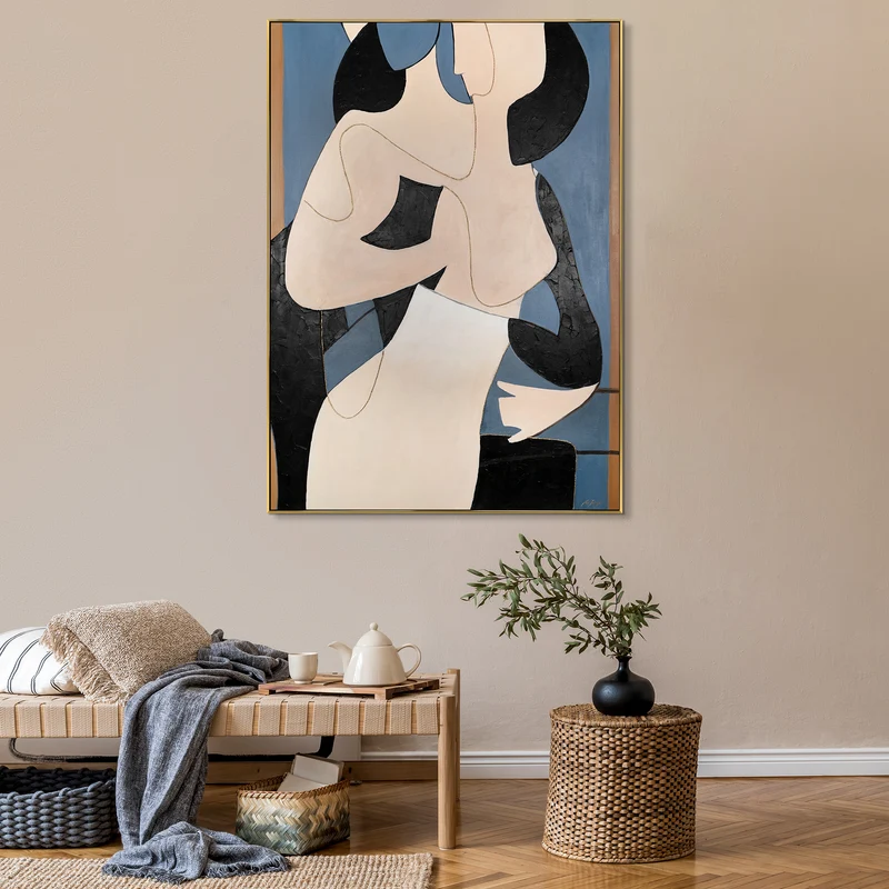 Bilder mit Rahmen abstrakt Handgemaltes Kunstwerk mit zwei Figuren Gestreifte Symphonie