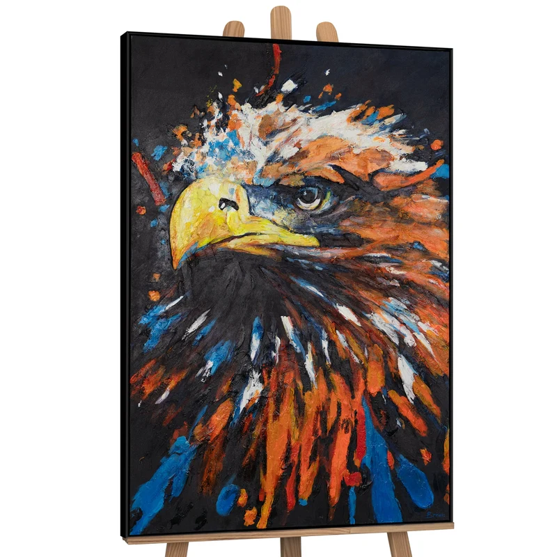 Abstrakte Acrylmalerei auf Leinwand mit Rahmen "Mächtiger Adler"