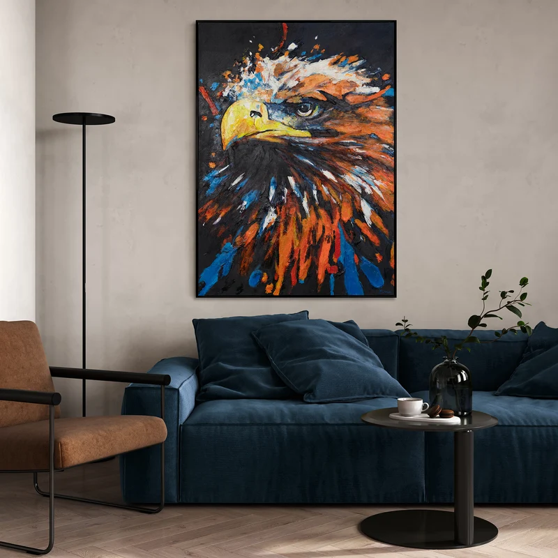 Abstrakte Acrylmalerei auf Leinwand mit Rahmen "Mächtiger Adler"
