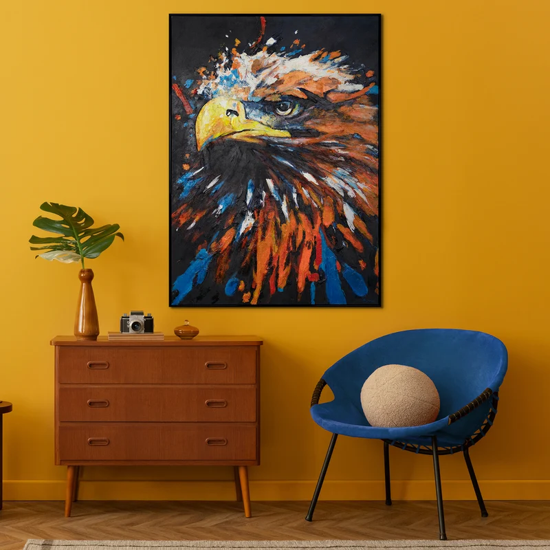 Abstrakte Acrylmalerei auf Leinwand mit Rahmen "Mächtiger Adler"