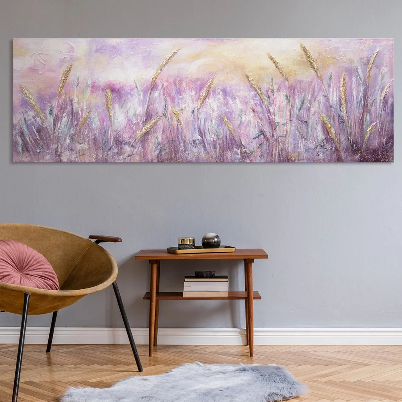 Handgemalte landschaft malerei "Morgentau" 150x50cm