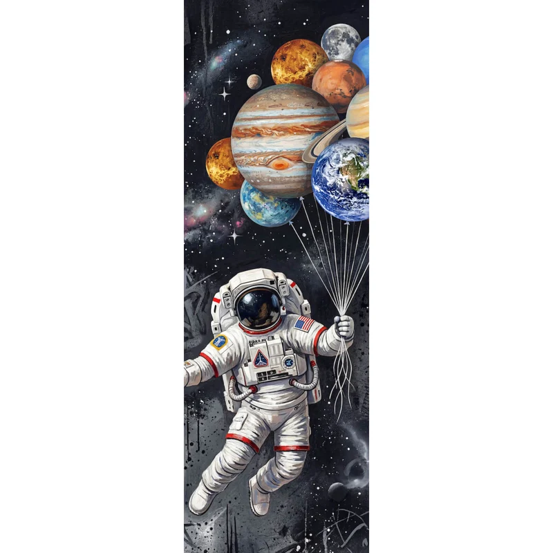 Spannrahmenbild Astronaut mit Planeten Ballons Panorama Hoch